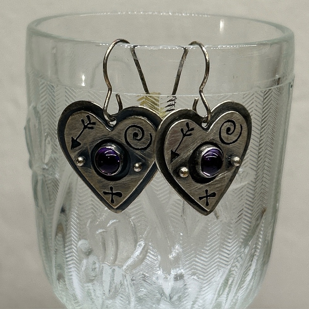 Stamped Heart Sterling Amethyst Earrings Chelsea Stone Eye Candy Prescott AZ